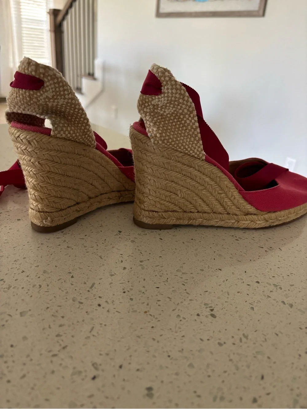 Christian Louboutin Canvas Wedge Espadrilles Fuschia Pink Brigitte Ribbon Ankle